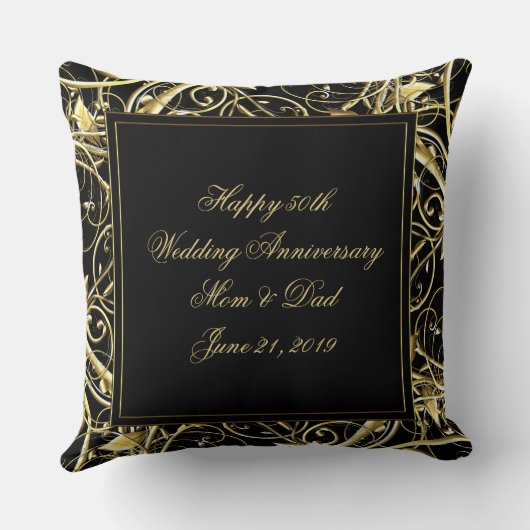 Black Gold Blüh 50. Hochzeitstag Kissen (Rückseite)