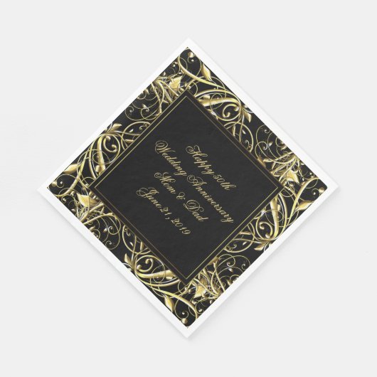 Black Gold Blüh 50. Hochzeitstag Serviette (Ecke)