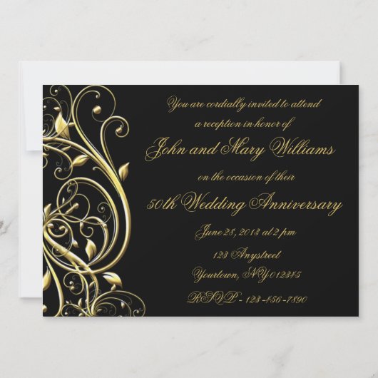 Black Gold Blüh 50 Jahre alt Einladung (Rückseite)