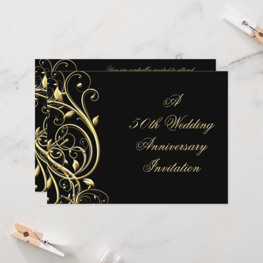 Black Gold Blüh 50 Jahre alt Einladung (Vorderseite/Rückseite Beispiel)