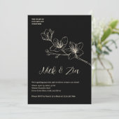 Black Gold Blume Minimal White Wedding Einladung (Stehend Vorderseite)
