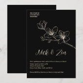 Black Gold Blume Minimal White Wedding Einladung (Vorne/Hinten)