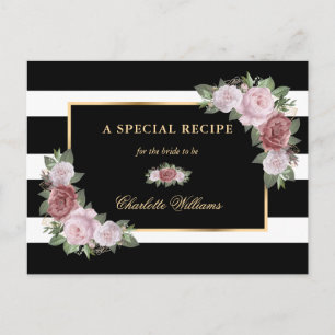 Black Gold Blush Bloral Brautparty Rezept Card Postkarte