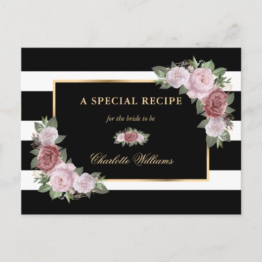 Black Gold Blush Bloral Brautparty Rezept Card Postkarte (Vorderseite)