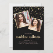 Black Gold Blush Pink Confetti Foto Abschluss Einladung (Vorderseite)