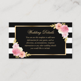 Black Gold Blush Pink Floral Wedding Details Card Begleitkarte