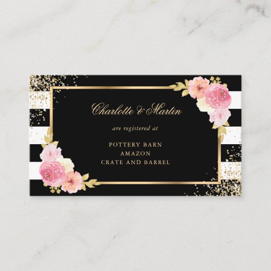 Black Gold Blush Pink Floral Wedding Registry Begleitkarte (Vorderseite)