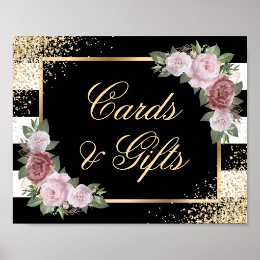 Black Gold Blush Pink Hochzeitskarten und Geschenk Poster (Vorne)