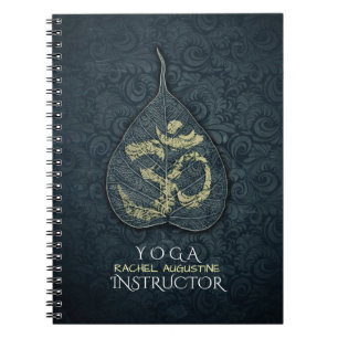 Black & Gold Bodhi Leaf OM Symbol YOGA Instructor Notizblock