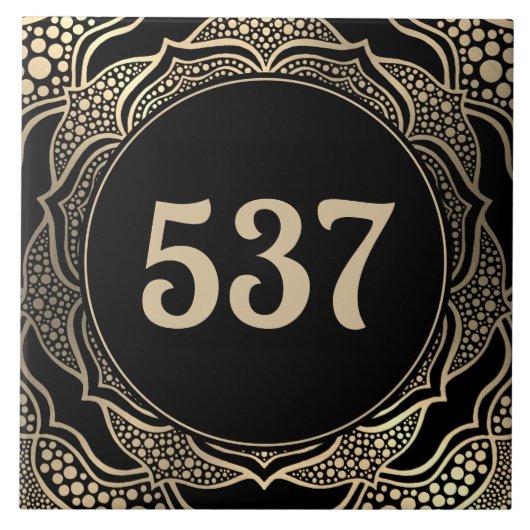 Black & Gold Boho Decorative House Number Plaque Fliese (Vorderseite)