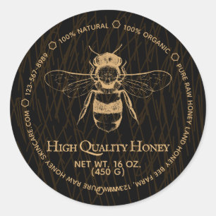 Black Gold Boho Vintag Abstrakt Honey Jar Bee Runder Aufkleber