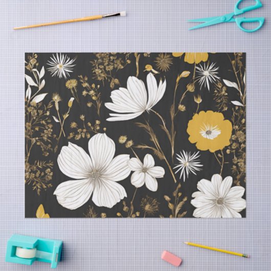 Black Gold Boho Wildblume Decoupage Seidenpapier (Basteln)
