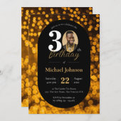 Black Gold Bokeh Foto 30. Geburtstag Einladung (Vorne/Hinten)