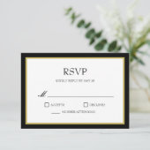 Black Gold Border Block Wedding RSVP Response Card
