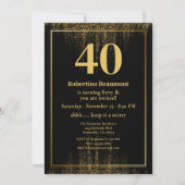 Black Gold Border Glitter Modern 40th Birthday Einladung (Vorderseite)