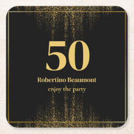 Black Gold Border Glitzer Moderner 50. Geburtstag Rechteckiger Pappuntersetzer