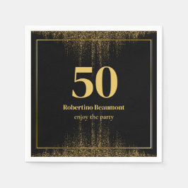 Black Gold Border Glitzer Moderner 50. Geburtstag Serviette