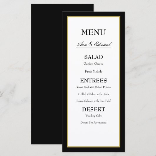 Black Gold Border Wedding Menu Karte (Vorne/Hinten)