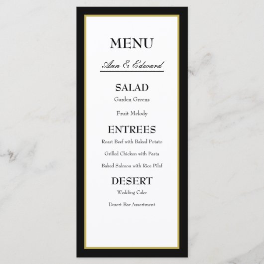 Black Gold Border Wedding Menu Karte (Vorderseite)