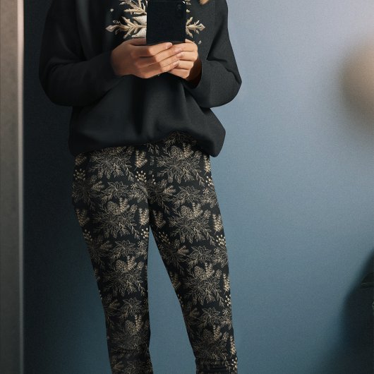 Black Gold Botanic Christmas Pajama Pants Leggings