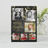 Black & Gold Botanical Frohe Weihnachten 6 Foto (Stehend Vorderseite)