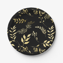Black & Gold Botanical Glamour Glam Wedding Party Pappteller