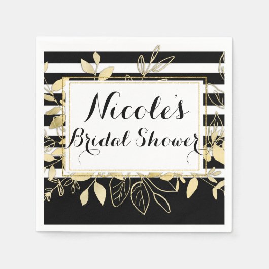 Black & Gold Botanical Glamour Glam Wedding Party Serviette (Vorderseite)