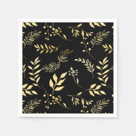 Black & Gold Botanical Glamour Glam Wedding Party Serviette