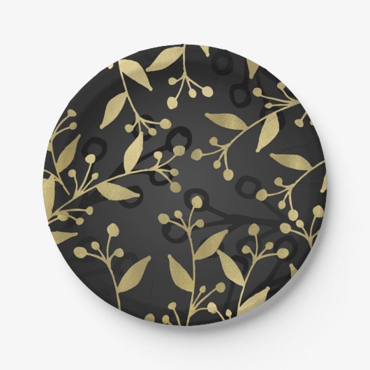 Black Gold Botanical Modern Rustic Branches Party Pappteller (Vorderseite)