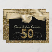 Black Gold Bow 50. Frauen zum Geburtstag Einladung (Vorne/Hinten)