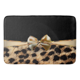 Black & Gold Bow Leopard Cheetah Animal Print Badematte