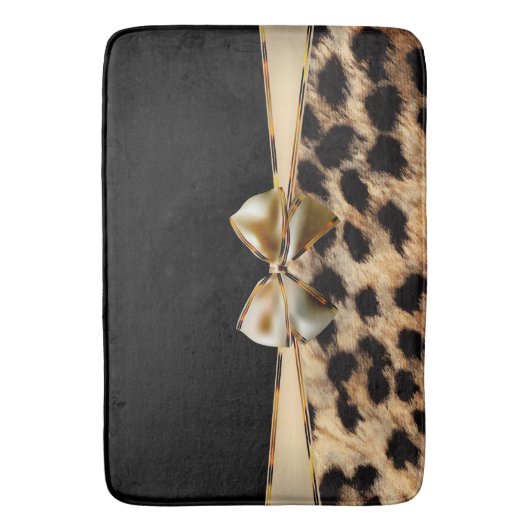 Black & Gold Bow Leopard Cheetah Animal Print Badematte (Vorderseite Vertikal)
