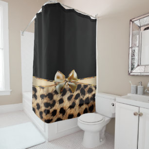 Black & Gold Bow Leopard Cheetah Animal Print Duschvorhang