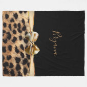 Black & Gold Bow Leopard Cheetah Animal Print Fleecedecke (Vorderseite (Horizontal))