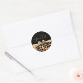 Black Gold Bow Leopard Cheetah Animal Print Gefall Runder Aufkleber (Umschlag)