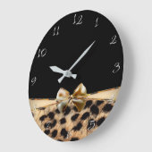 Black & Gold Bow Leopard Cheetah Animal Print Große Wanduhr (Winkel)