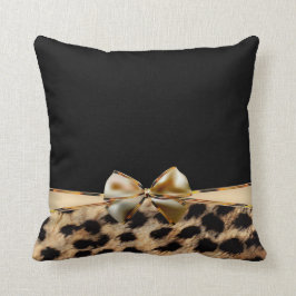 Black & Gold Bow Leopard Cheetah Animal Print Kissen