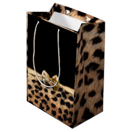 Black & Gold Bow Leopard Cheetah Animal Print Mittlere Geschenktüte