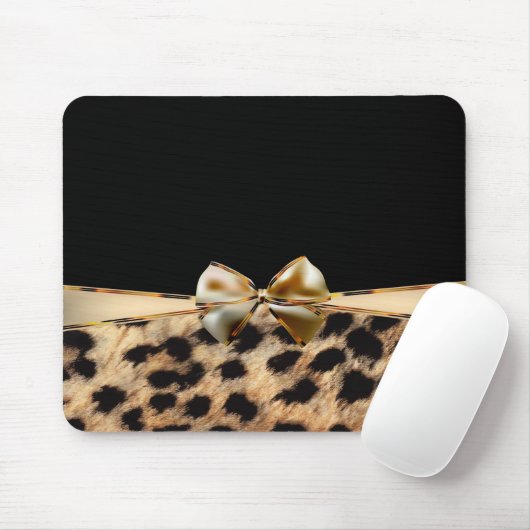 Black & Gold Bow Leopard Cheetah Animal Print Mousepad (Mit Mouse)