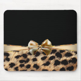 Black & Gold Bow Leopard Cheetah Animal Print Mousepad