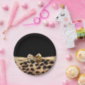Black & Gold Bow Leopard Cheetah Animal Print Pappteller (Party)