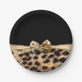 Black & Gold Bow Leopard Cheetah Animal Print Pappteller