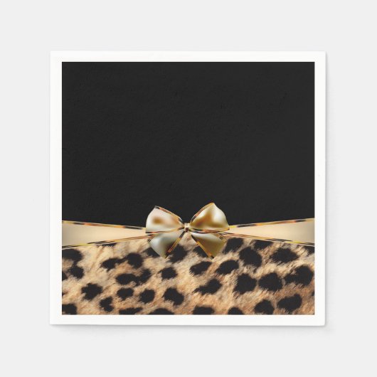 Black & Gold Bow Leopard Cheetah Animal Print Serviette (Vorderseite)