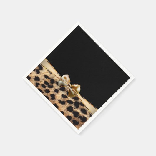 Black & Gold Bow Leopard Cheetah Animal Print Serviette (Ecke)