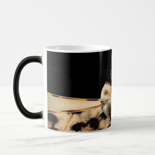Black & Gold Bow Leopard Cheetah Animal Print Verwandlungstasse (Links)