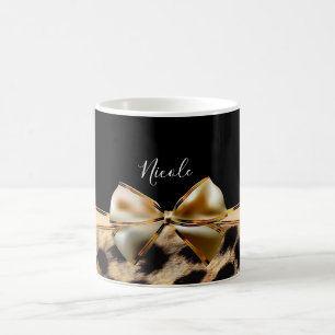 Black & Gold Bow Leopard Cheetah Animal Print Verwandlungstasse