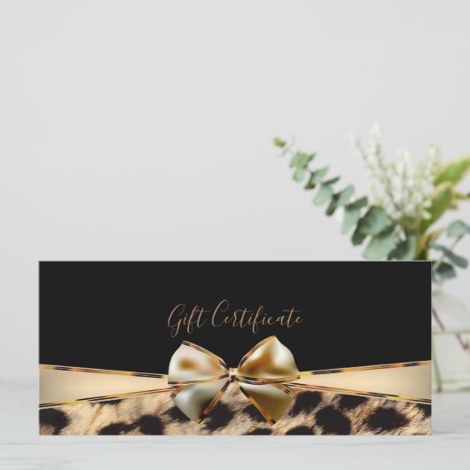 Black Gold Bow Leopard Cheetah Geschenkgutschein (Stehend Vorderseite)