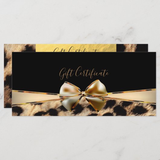 Black Gold Bow Leopard Cheetah Geschenkgutschein (Vorne/Hinten)