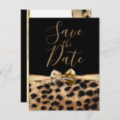 Black Gold Bow Leopard Cheetah Print Save the Date Ankündigungspostkarte (Vorne/Hinten)