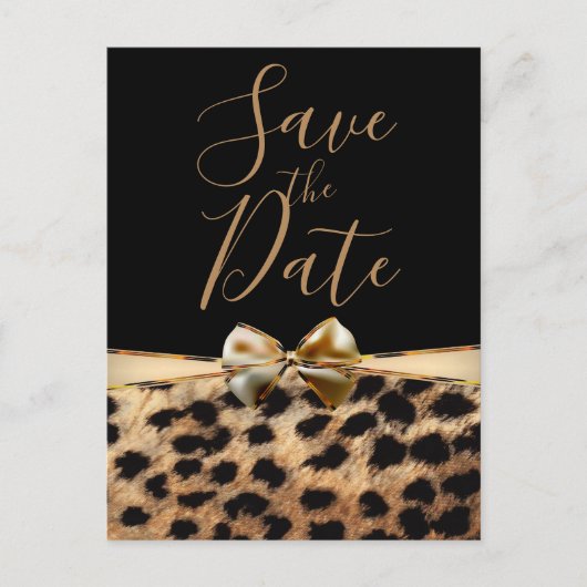 Black Gold Bow Leopard Cheetah Print Save the Date Ankündigungspostkarte (Vorderseite)